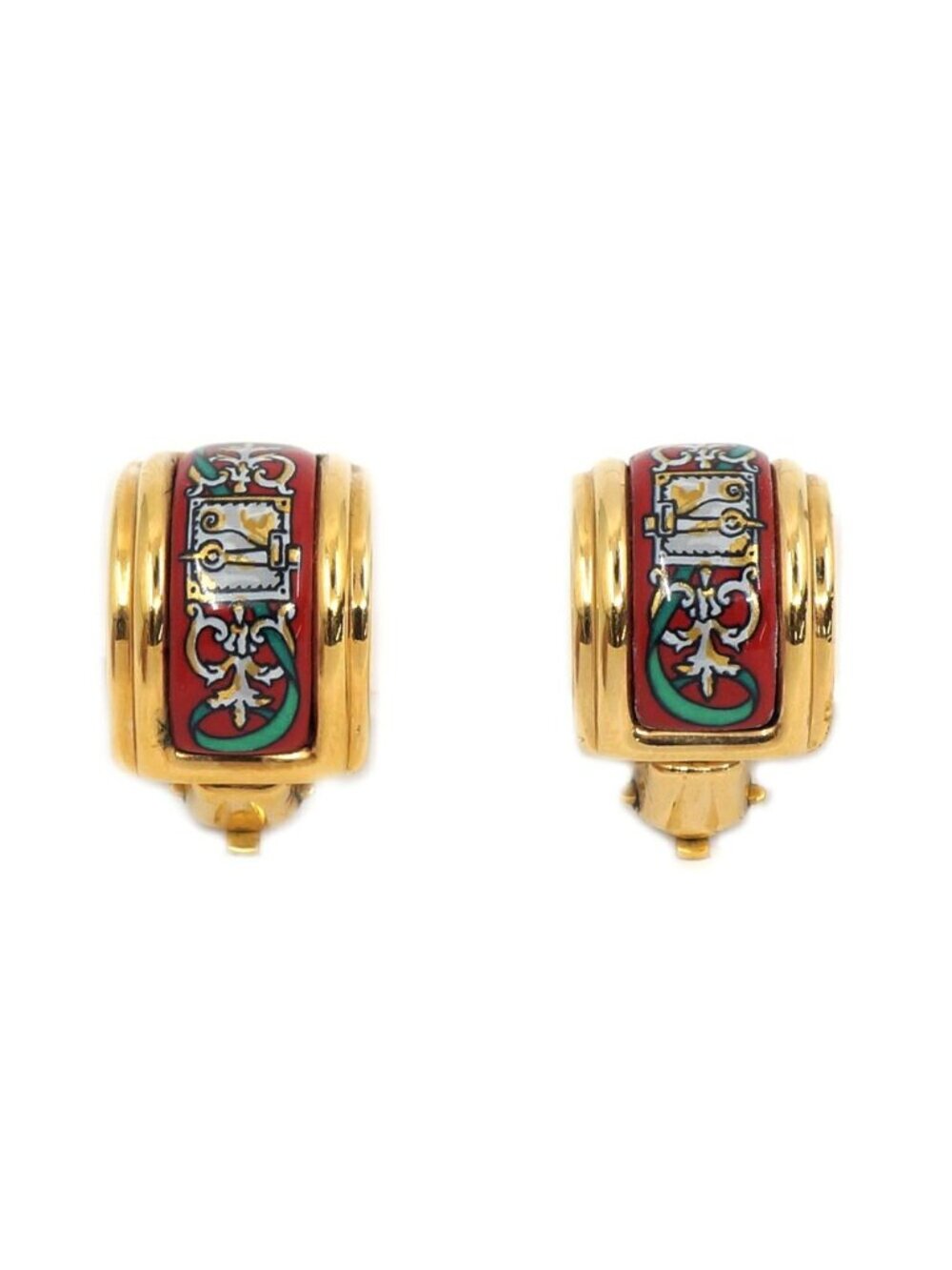 Hermes Enamel Red Earrings Gold